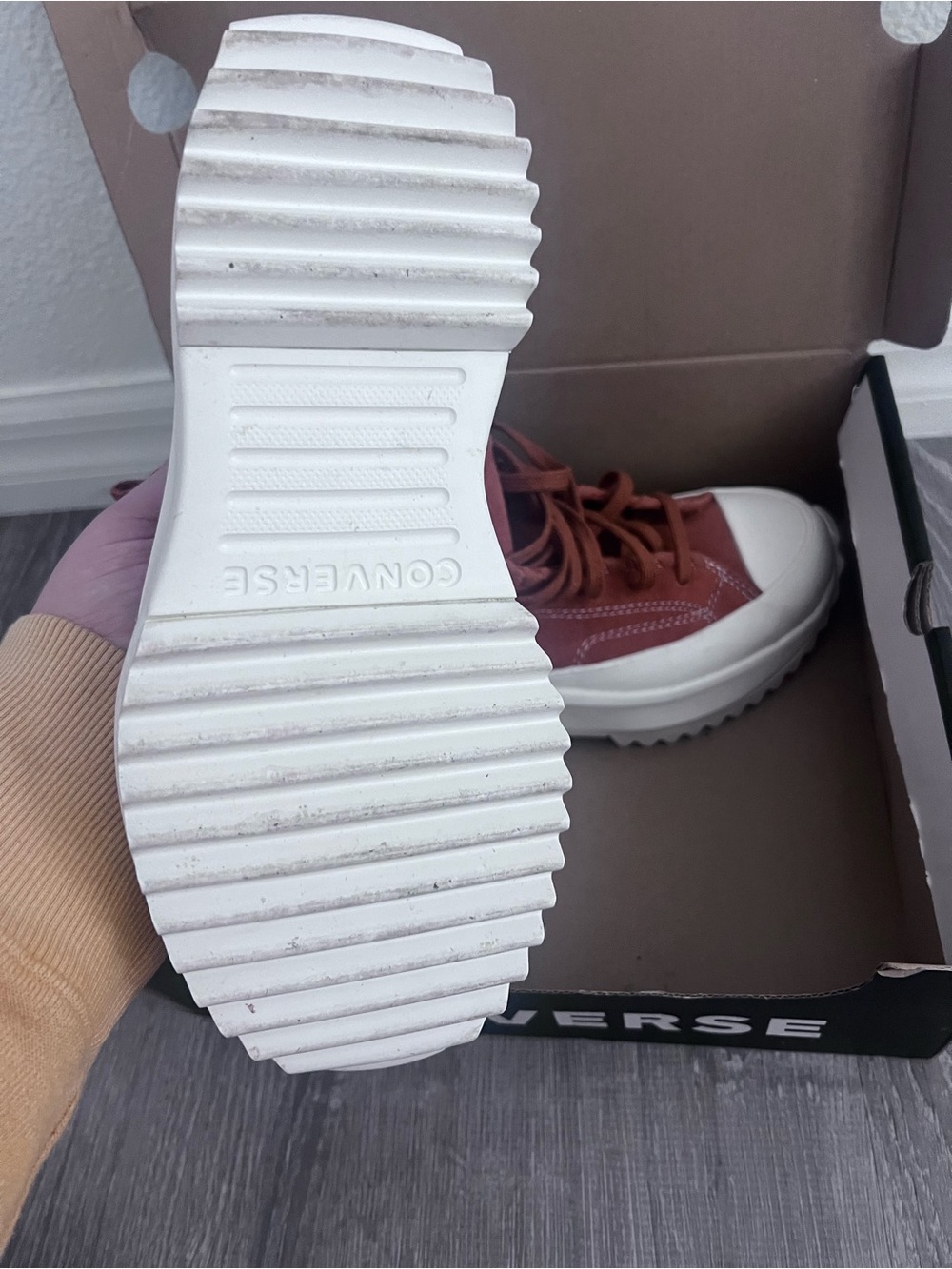 Converse High-Top Platform Sneakers - Rust Brown/White - Picture 3 of 4